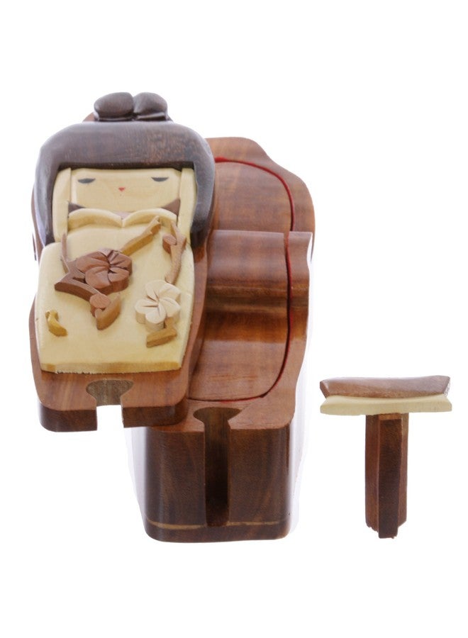 Beltiscool Handcrafted Wooden Japanese Doll Secret Jewelry Puzzle Box - Doll - Image 4